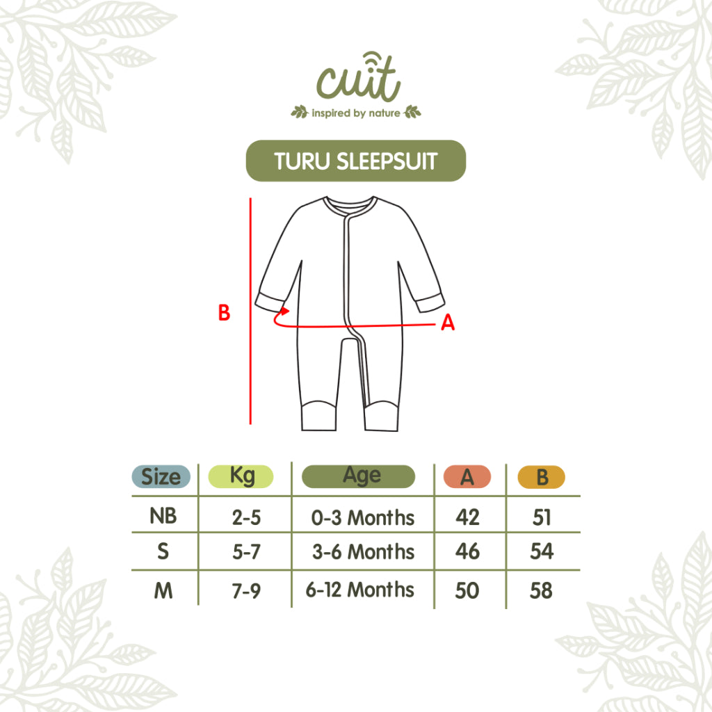 Cuit Turu Double Zipper Sleepsuit Baby 0 - 12 Motif Minimalis