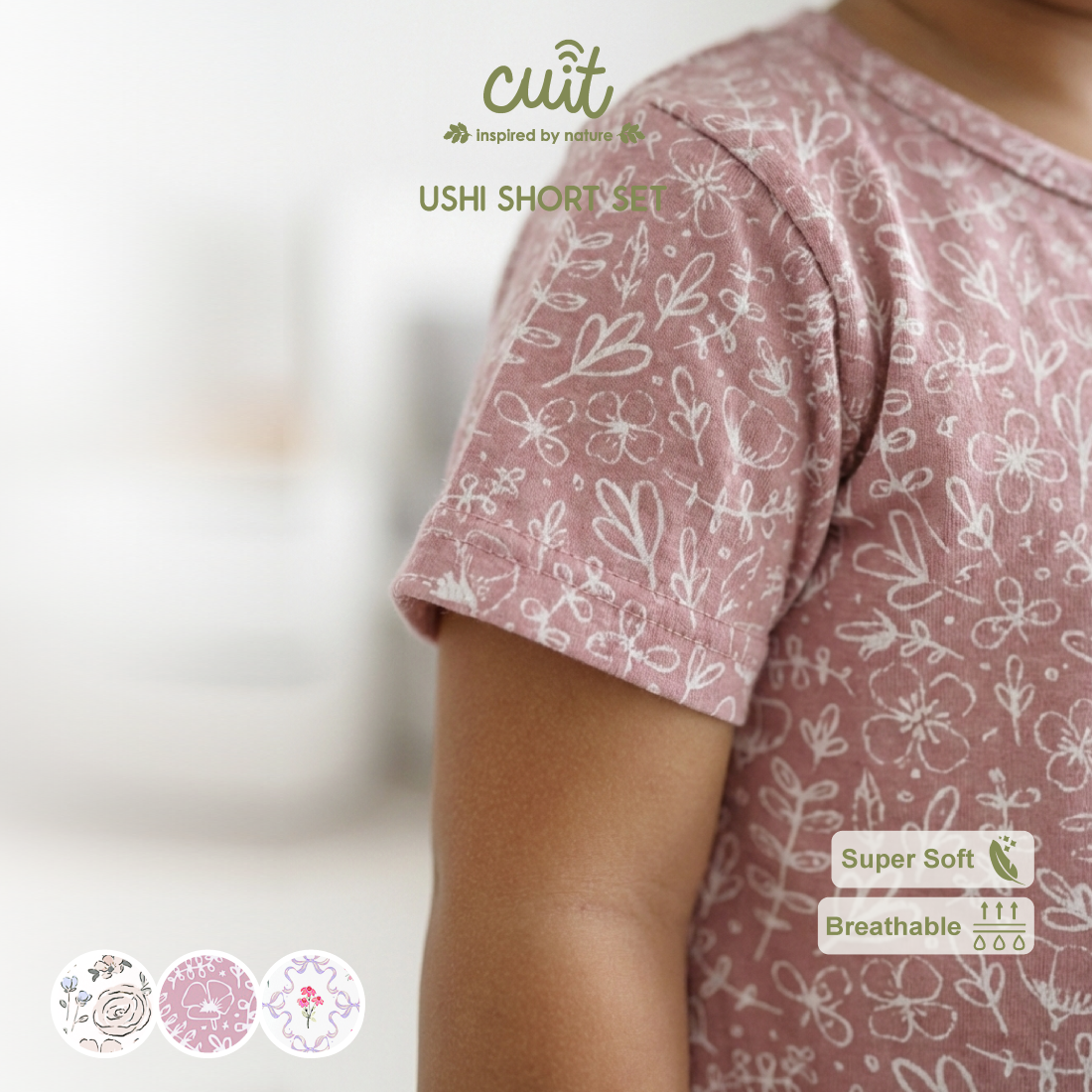 Cuit Ushi Setelan Lengan Pendek Anak 1 - 6 Tahun Motif Floral
