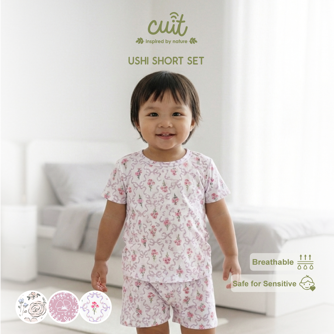 Cuit Ushi Setelan Lengan Pendek Anak 1 - 6 Tahun Motif Floral