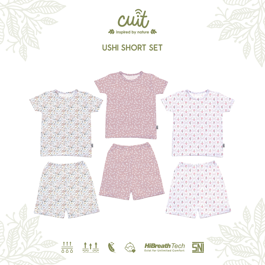 Cuit Ushi Setelan Lengan Pendek Anak 1 - 6 Tahun Motif Floral